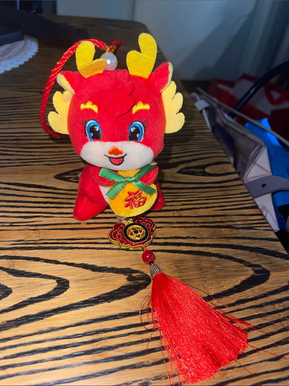 Red Plush Hanging Dragon Toy with Tassel - Decorative Kids Toy